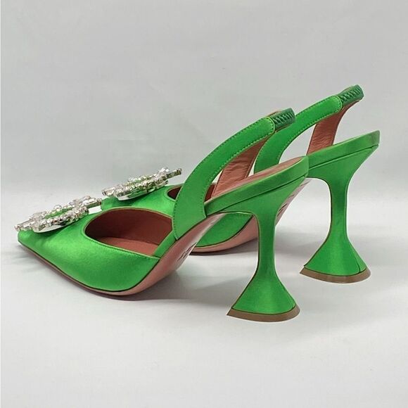 Amina Muaddi  Begum 95MM Satin & Crystal-Adorned Slingback Pumps size 37.5 - Picture 10 of 14